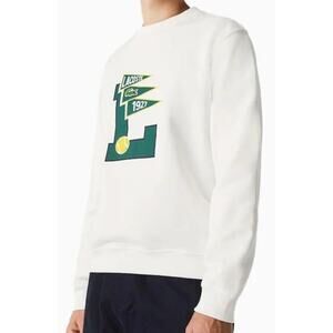 Lacoste Men's Long Sleeve Varsity L Crewneck Sweatshirt Cake Flour White 3XL